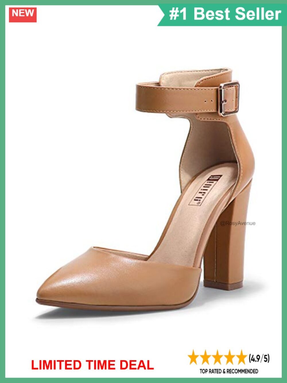 IDIFU Women's Pointed Toe High Heels Pumps Ankle Strap Dress Shoes 4 Inch